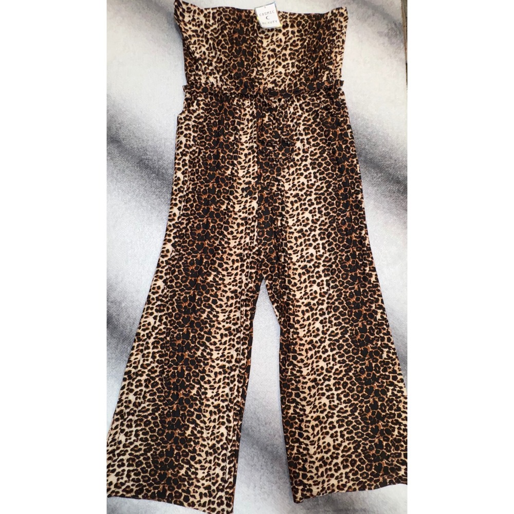 (A10) Cosmic Beauty Leopard‎ Print Strapless Wide Leg Jumpsuit Plus Size 3X NWT